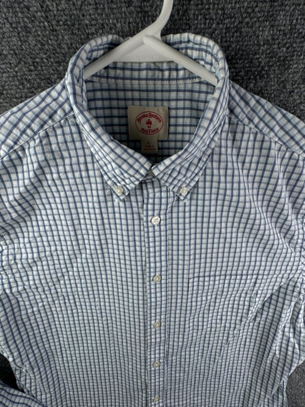 Brooks Brothers Red Fleece Long Sleeve Button Up Shirt Large Blue Check Cotton
